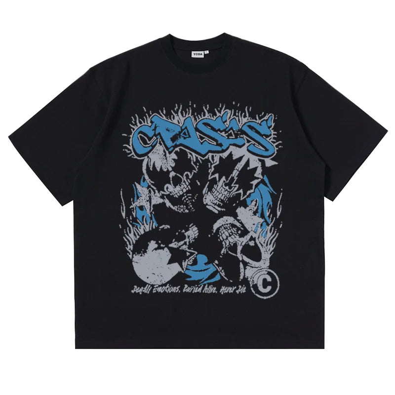 Y2K Crisis Skulls Graphic T Shirt