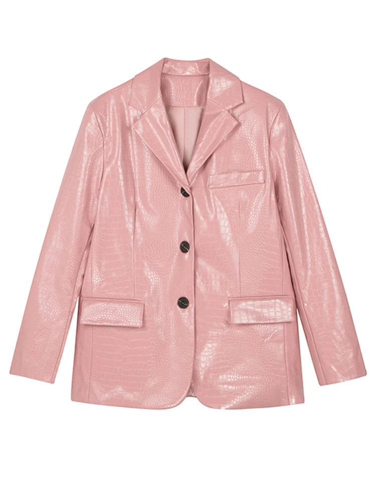 Y2K Crocodile Print Faux Leather Blazer Jacket