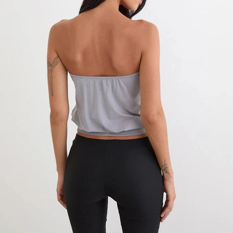 Y2K Crop Button Decor Bandeau Tube Top