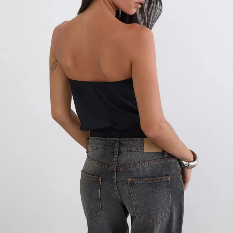 Y2K Crop Button Decor Bandeau Tube Top