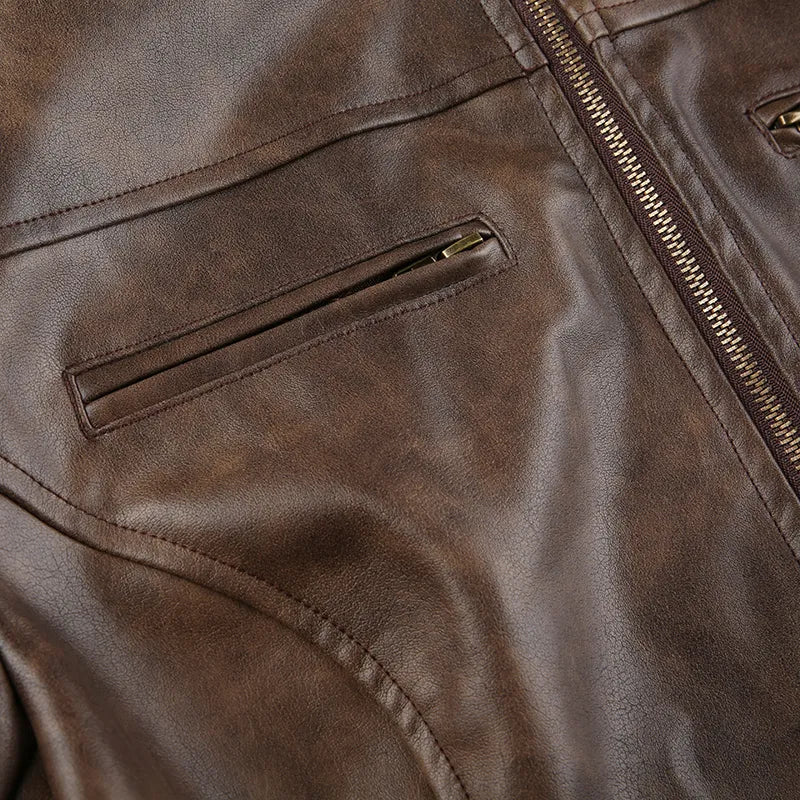 Y2K Cropped Leather Jacket Brown