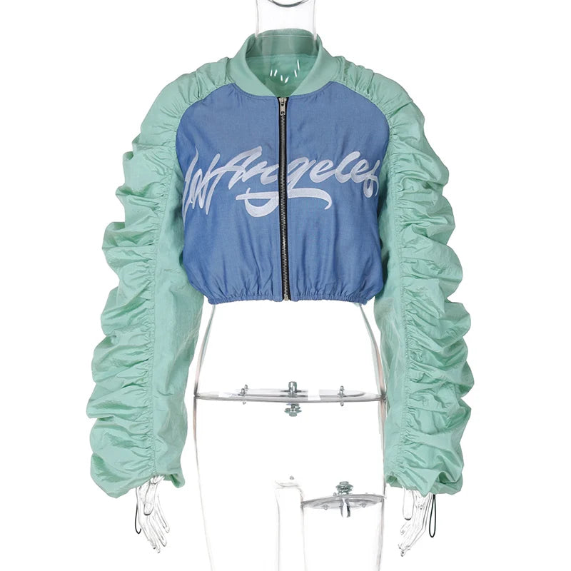 Y2K Cropped Ruffled Womens Varsity Jacket