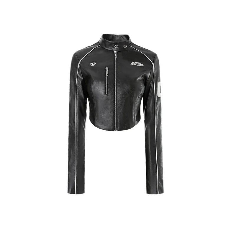 Y2K Cropped Womens Moto Leather Jacket