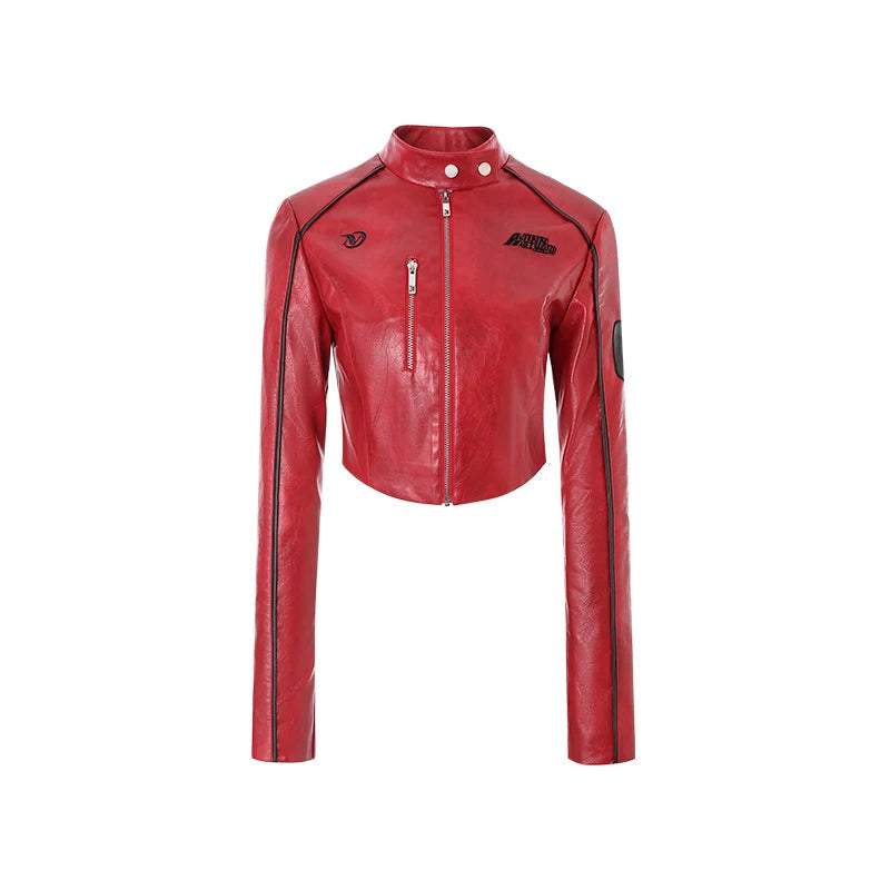 Y2K Cropped Womens Moto Leather Jacket