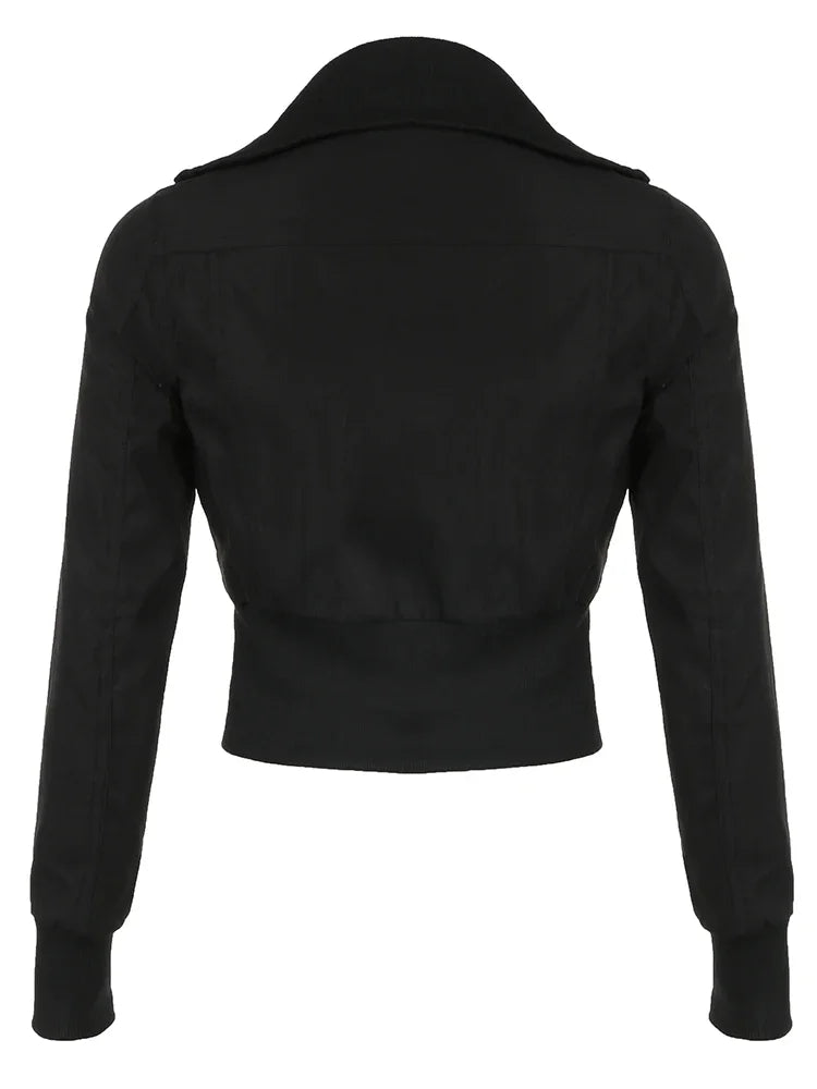 Y2K Cropped Zip Up Slim Turtleneck Bomber Jacket