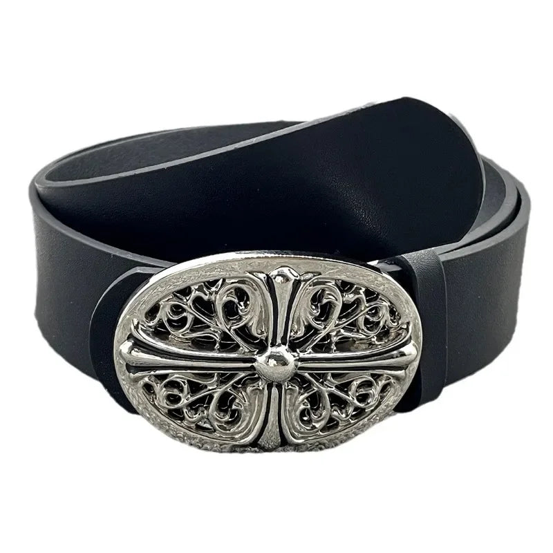 Y2K Cross Buckle Leather Belt