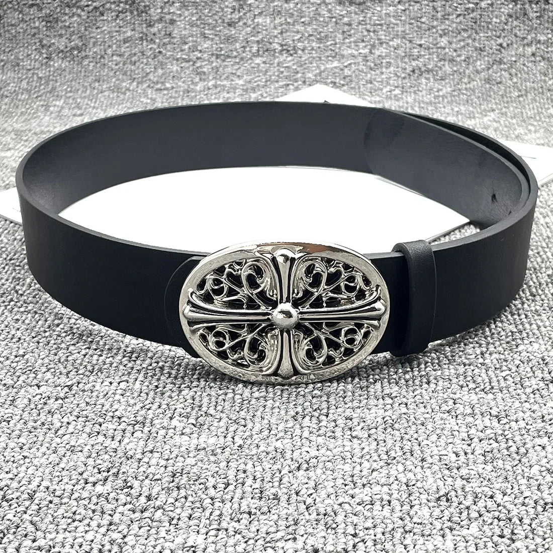 Y2K Cross Buckle Leather Belt