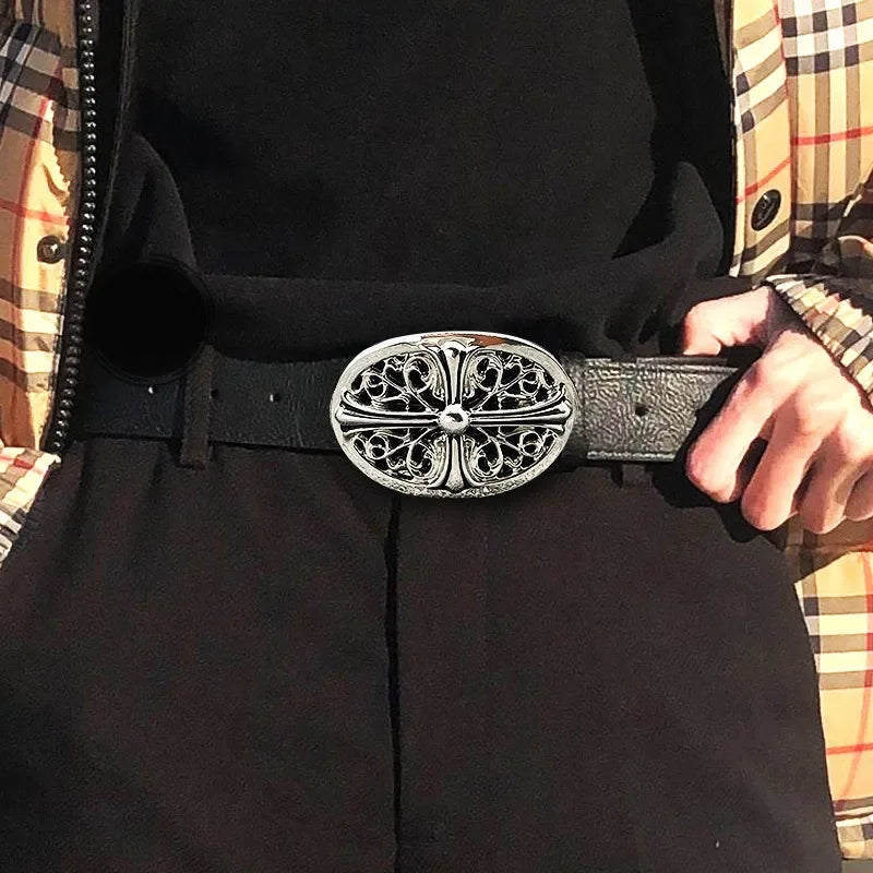 Y2K Cross Buckle Leather Belt