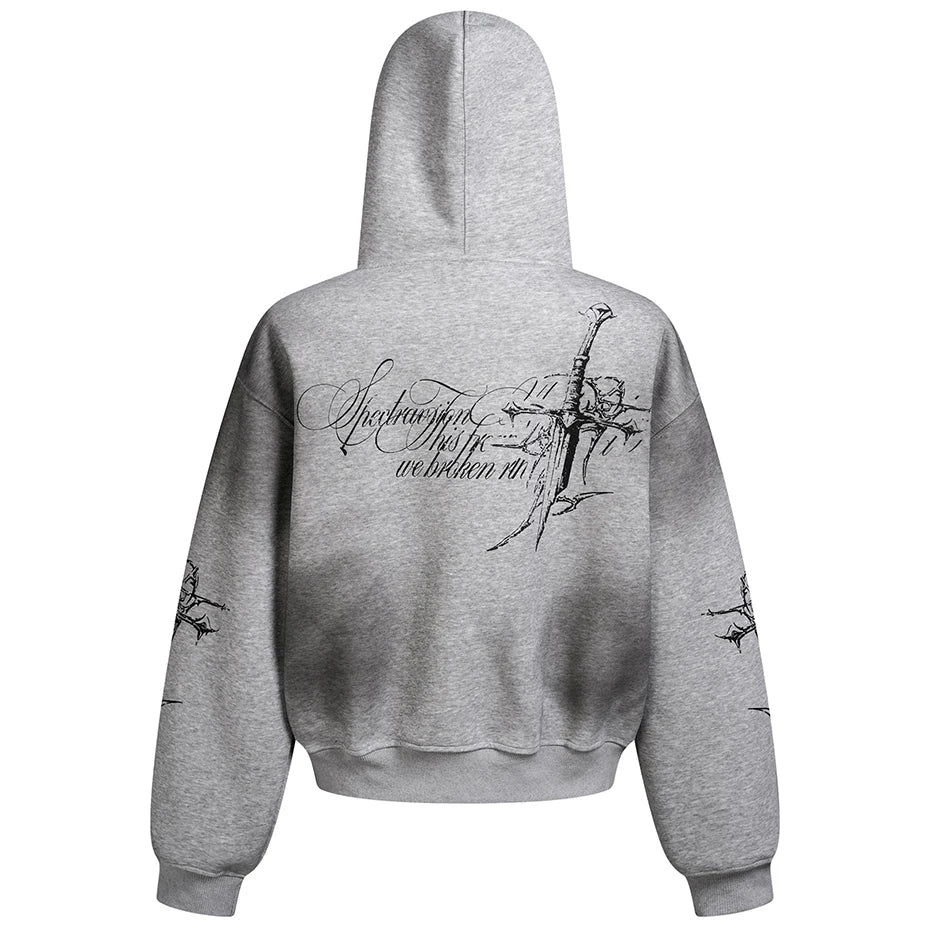 Y2K Cross Dark Gothic Full Zip Up Hoodie