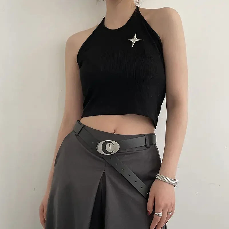 Y2K Cross Moon Buckle Belt