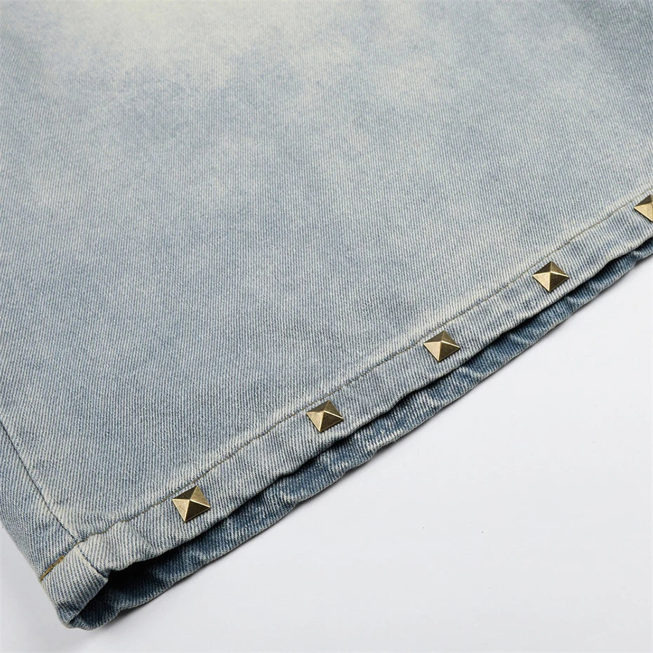Y2K Cross Rivet Denim Shorts Jorts