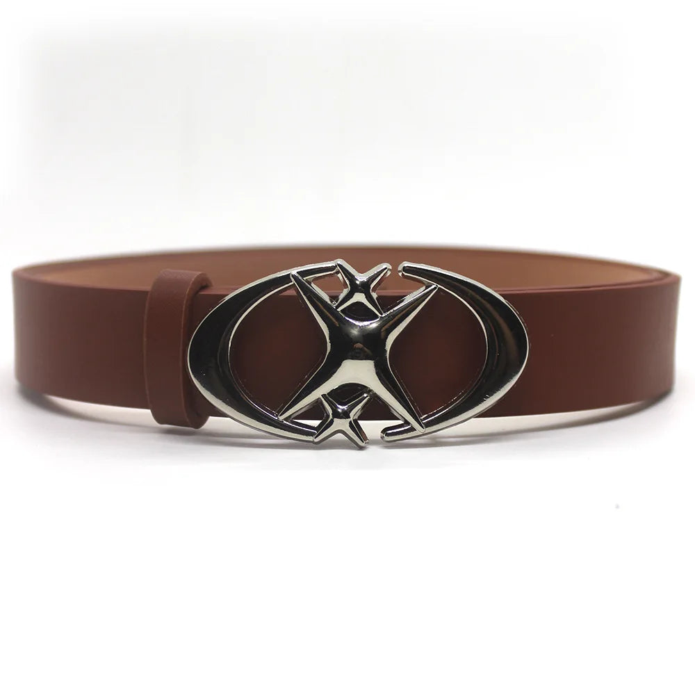 Y2K Cross Star Buckle Leather Belt