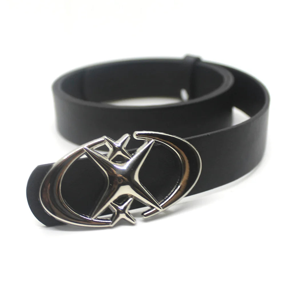 Y2K Cross Star Buckle Leather Belt