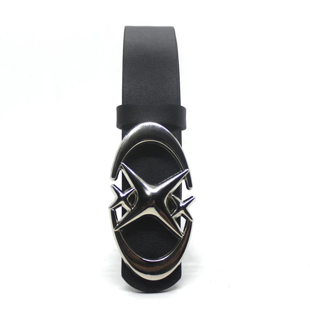 Y2K Cross Star Buckle Leather Belt