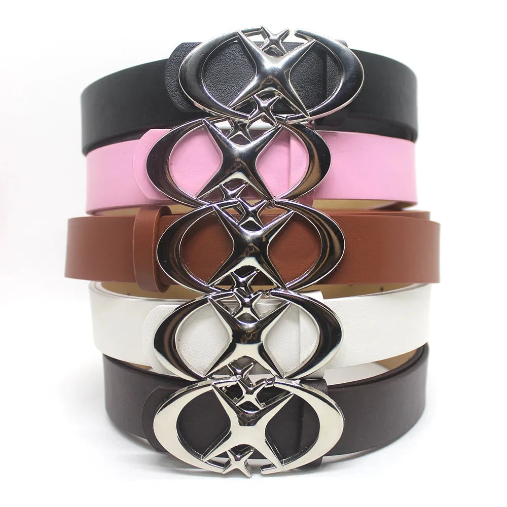 Y2K Cross Star Buckle Leather Belt