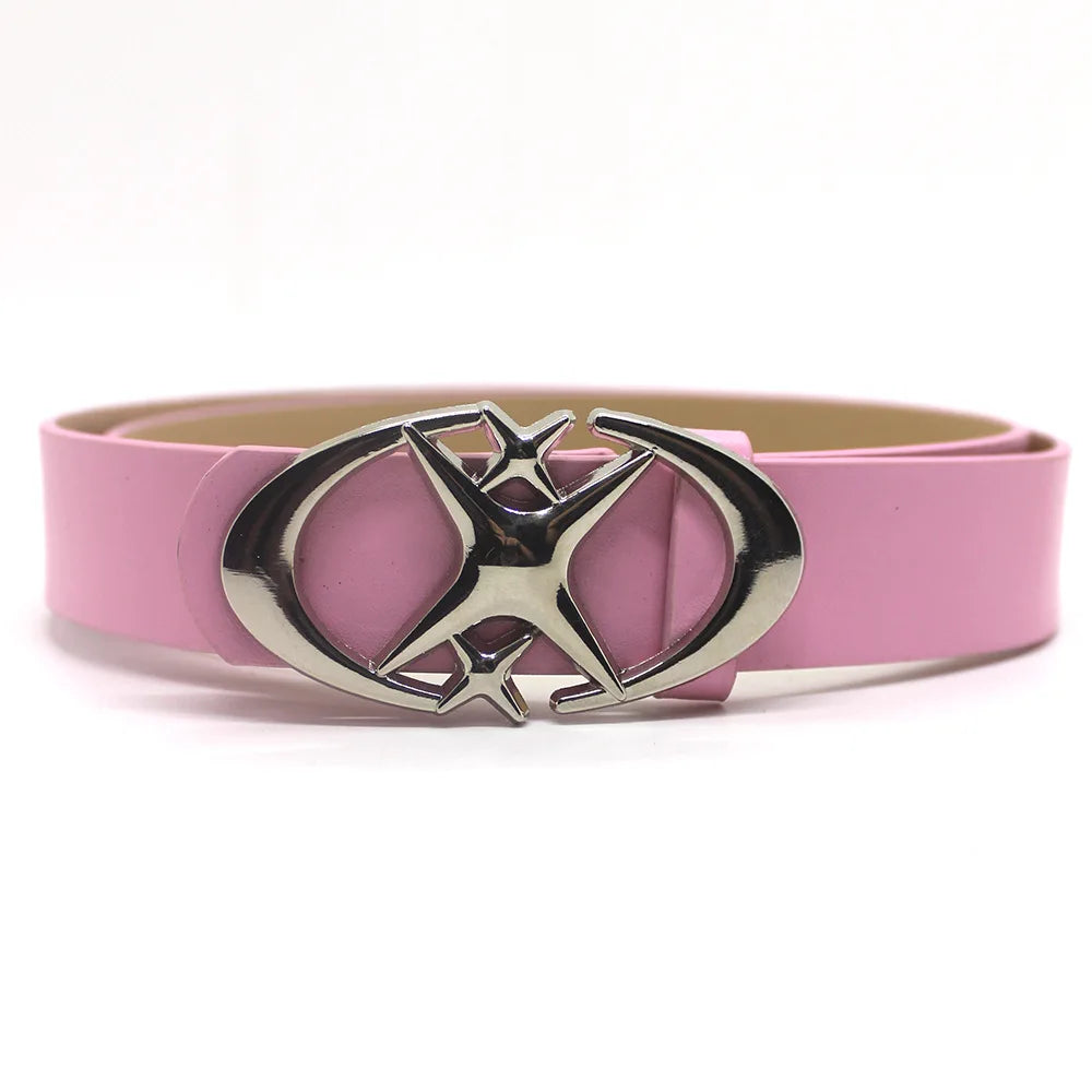 Y2K Cross Star Buckle Leather Belt