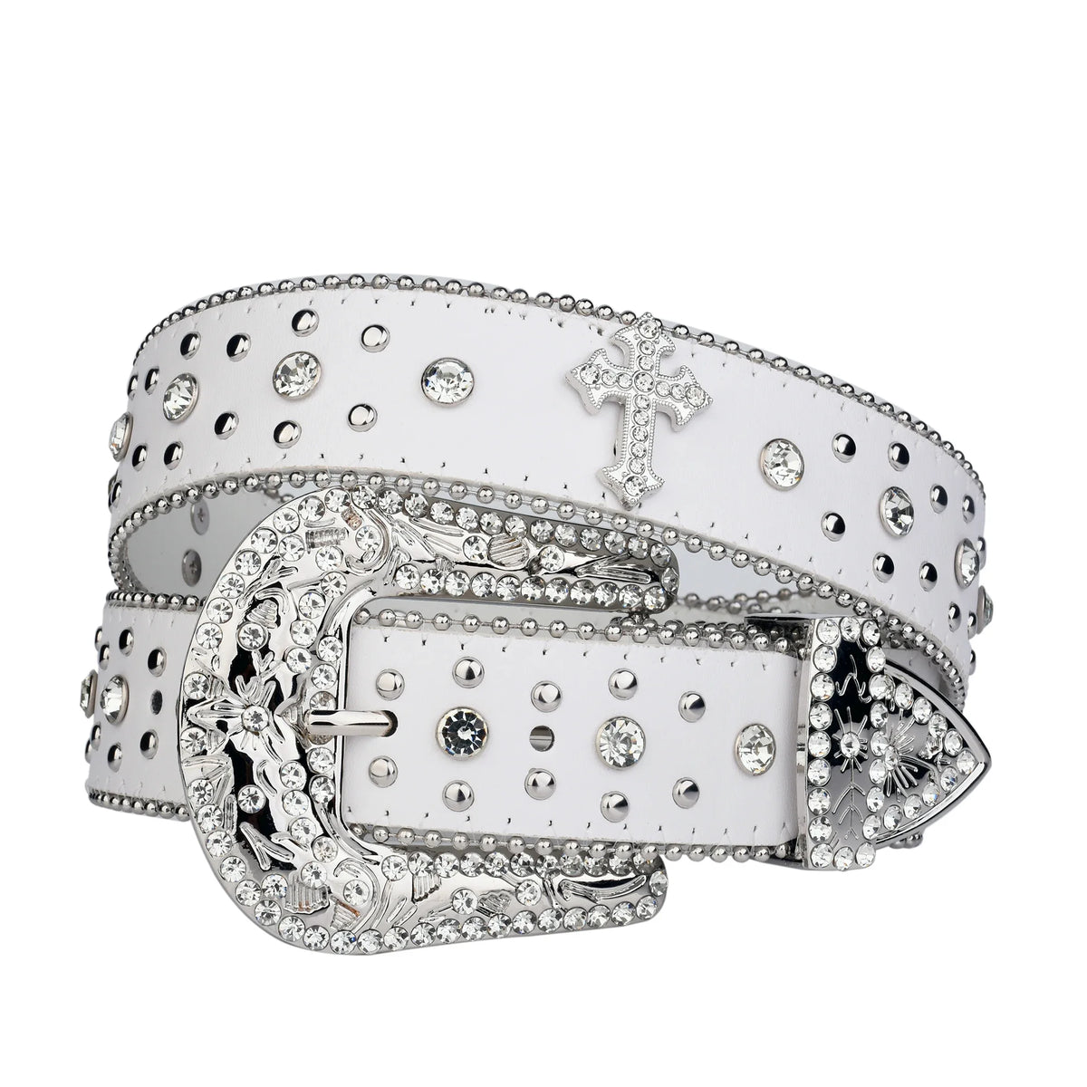 Y2K Cross Studded And Gems Rhinestone Big Buckle Belt