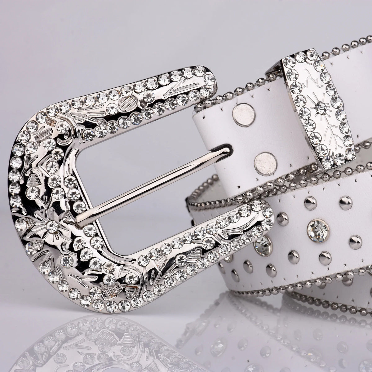 Y2K Cross Studded And Gems Rhinestone Big Buckle Belt