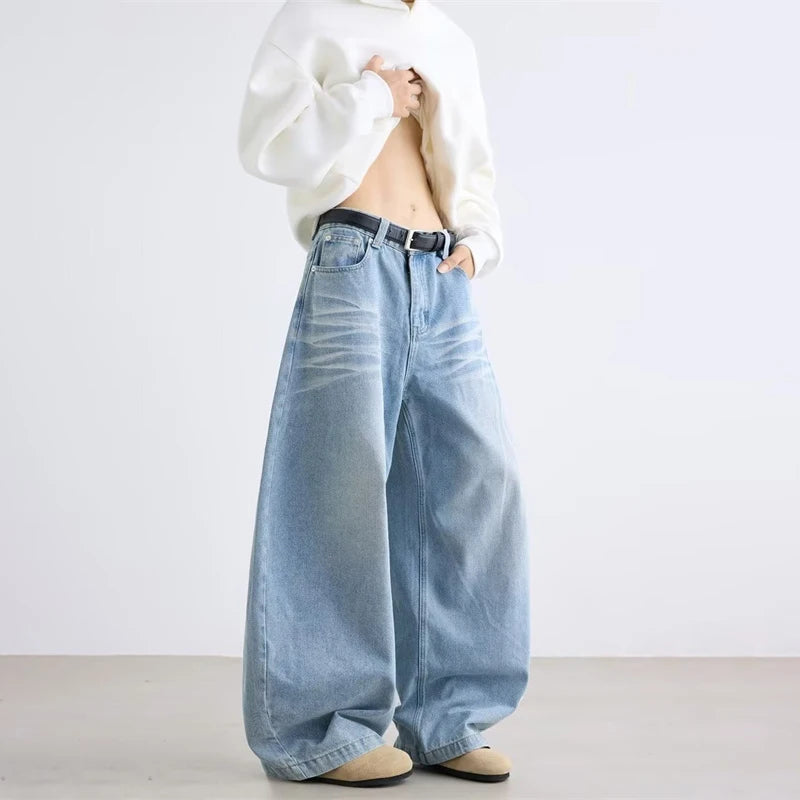 Y2K Cursive Letter Print Graphic Barrel Jeans