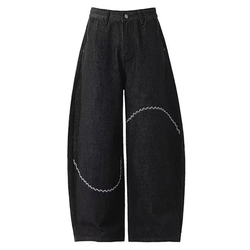 Y2K Curved Chain Graphic Barrel Denim Jeans