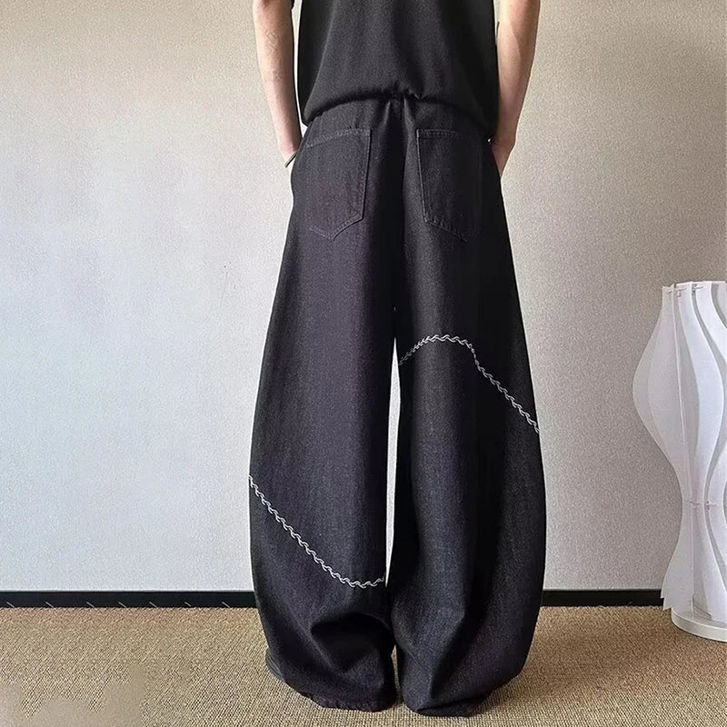 Y2K Curved Chain Graphic Barrel Denim Jeans