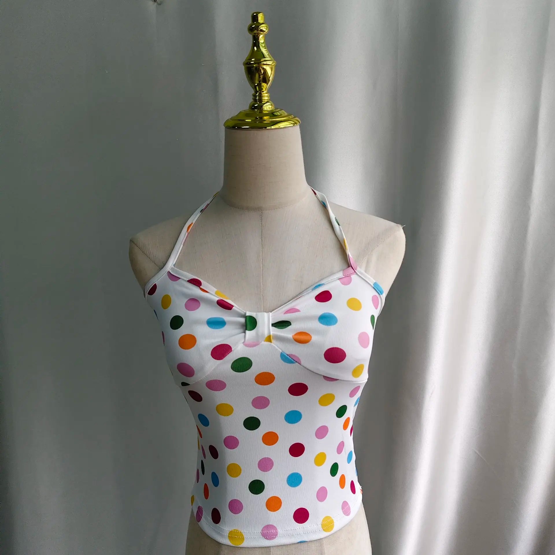 Y2K Cute Girl Polka Dot Print Halter Vest Crop Top