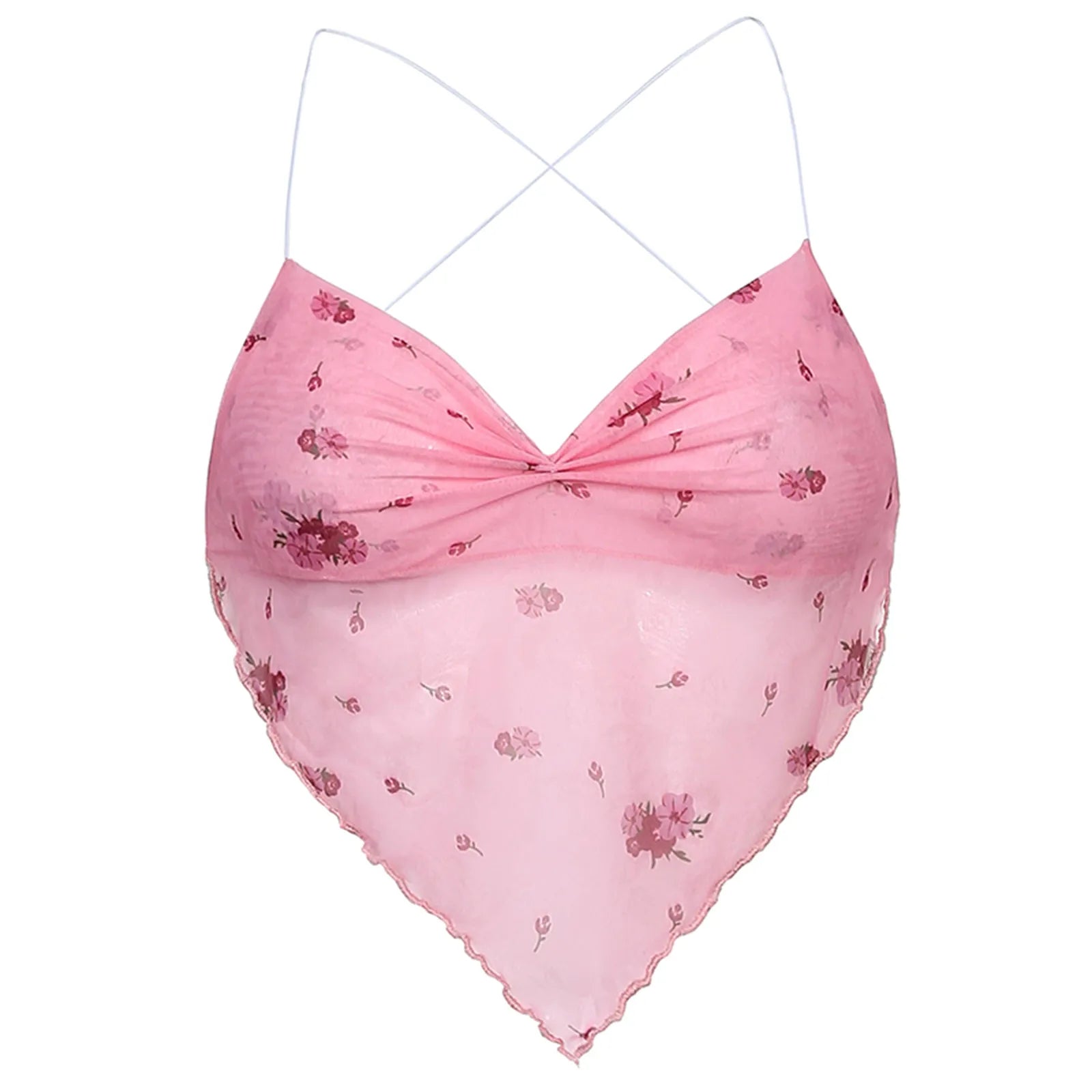 Y2K Cute Pink Mesh Halter Top