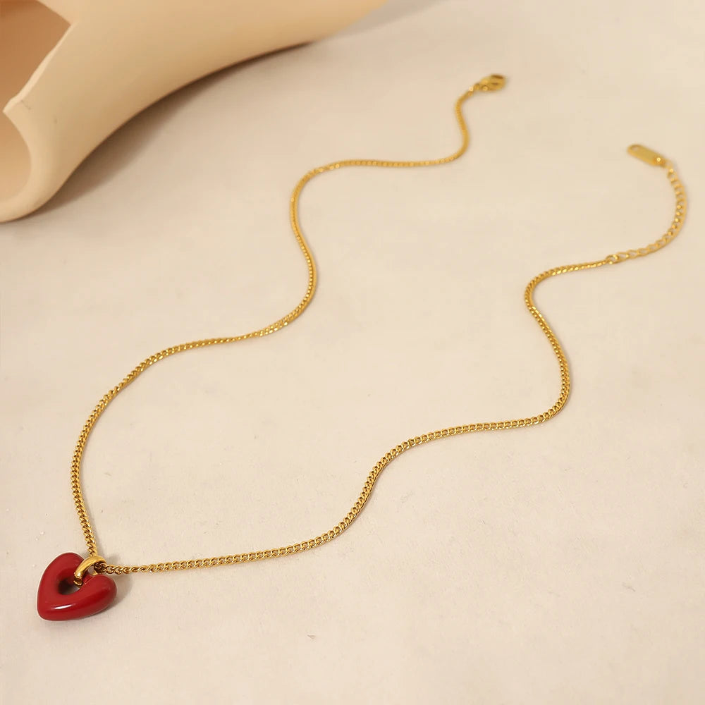 Y2K Cute Red Heart Pendant Necklace