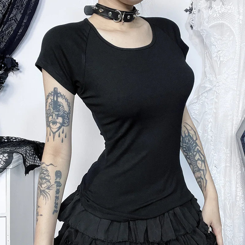 Y2K Dark Angel Graphic Mesh Baby Tee
