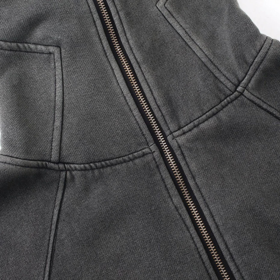 Y2K Dark Grey Balaclava Zip Up Hoodie