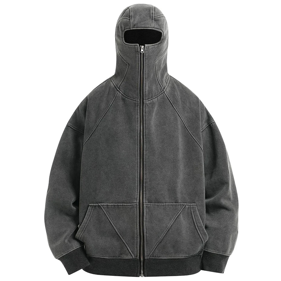 Y2K Dark Grey Balaclava Zip Up Hoodie