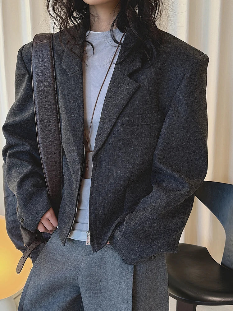 Y2K Dark Grey Shoulder Padded Croppped Blazer