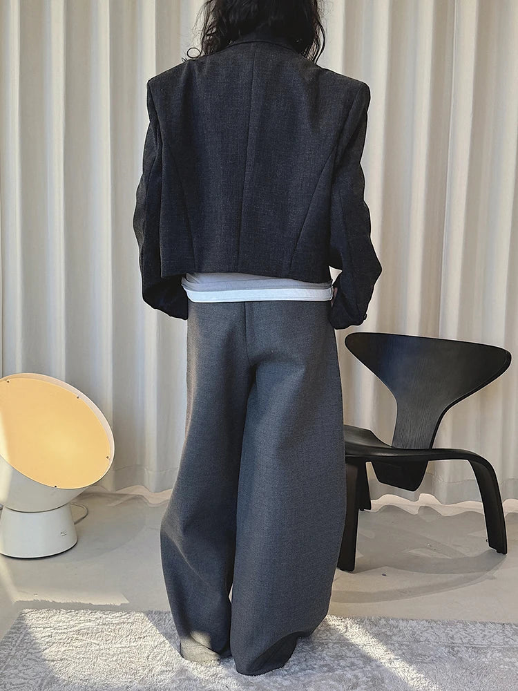 Y2K Dark Grey Shoulder Padded Croppped Blazer