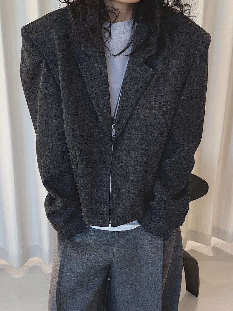 Y2K Dark Grey Shoulder Padded Croppped Blazer
