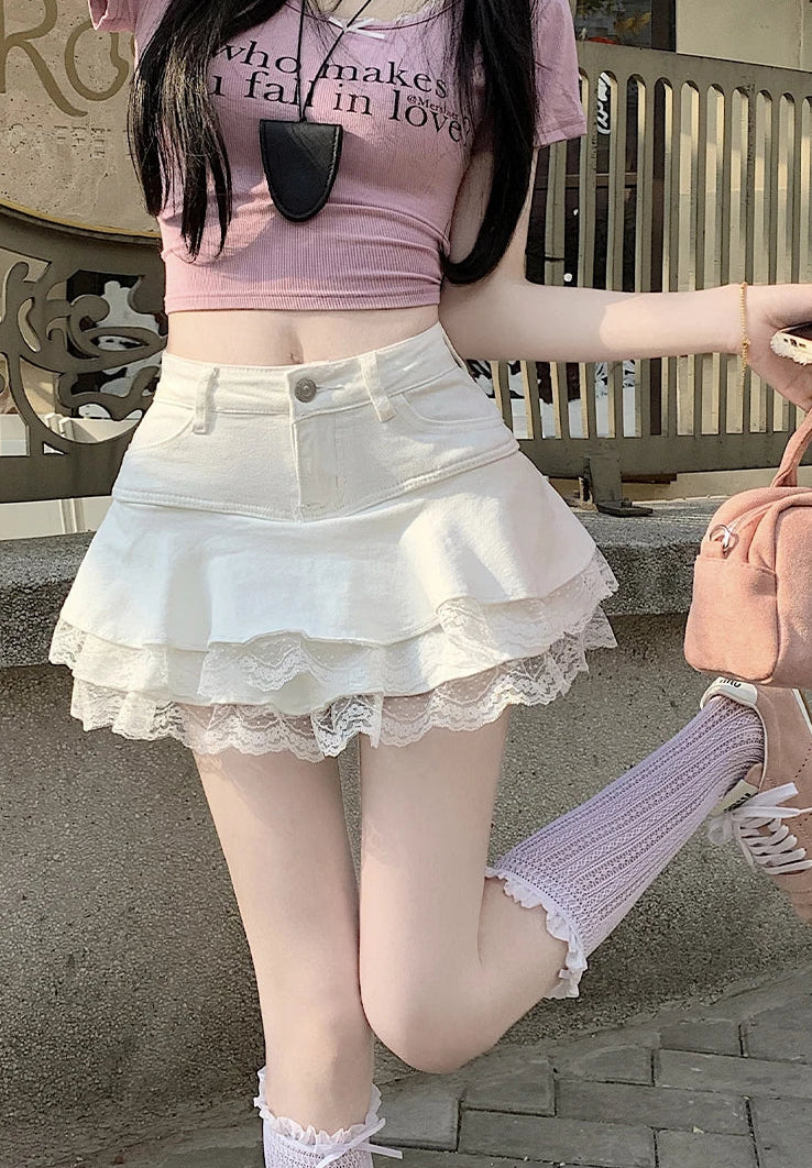 Y2K Denim Retro Hight Waist Pleated A Line Mini Skirt