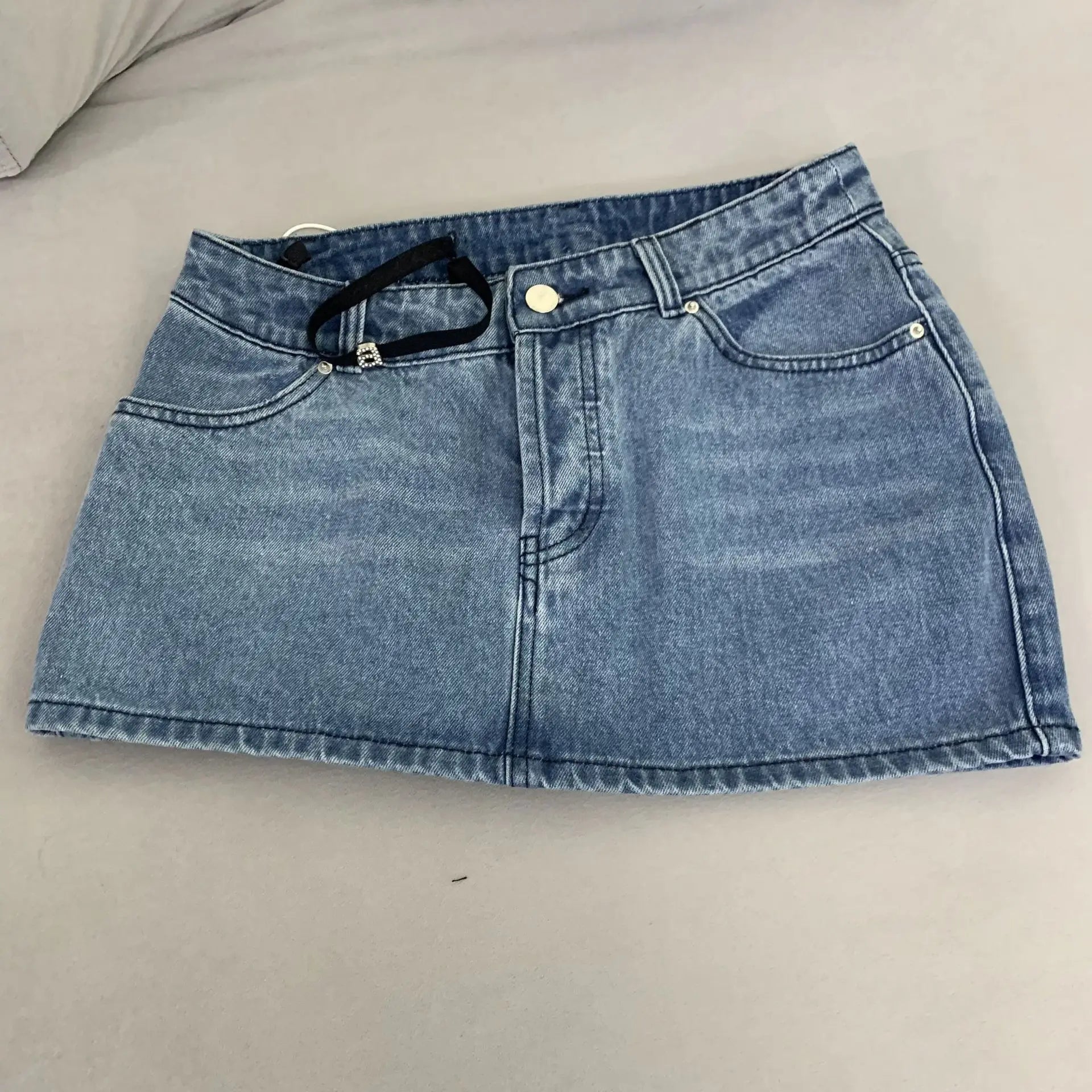 Y2K Denim Waved Micro Mini Skirt