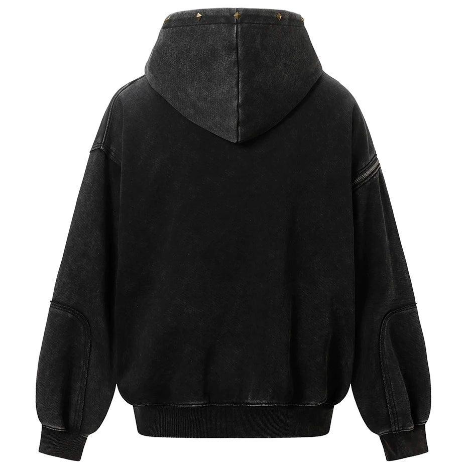 Y2K Diamond Rivet Patchwork Full Zip Up Hoodie