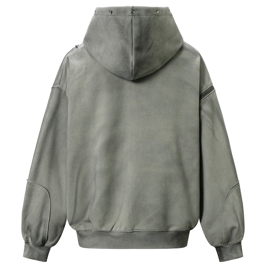 Y2K Diamond Rivet Patchwork Full Zip Up Hoodie