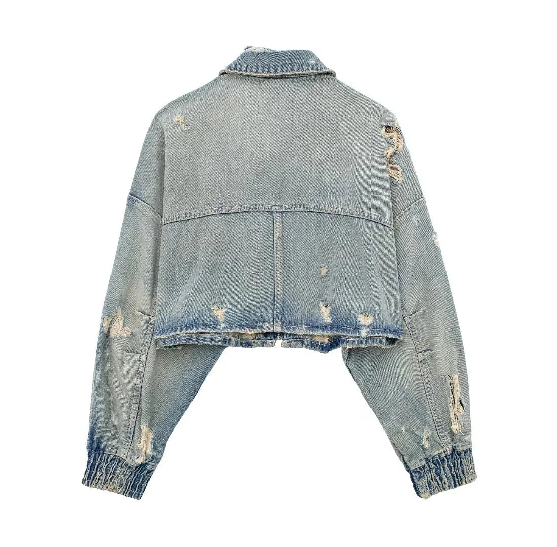 Y2K Distressed Cropped Denim Jacket