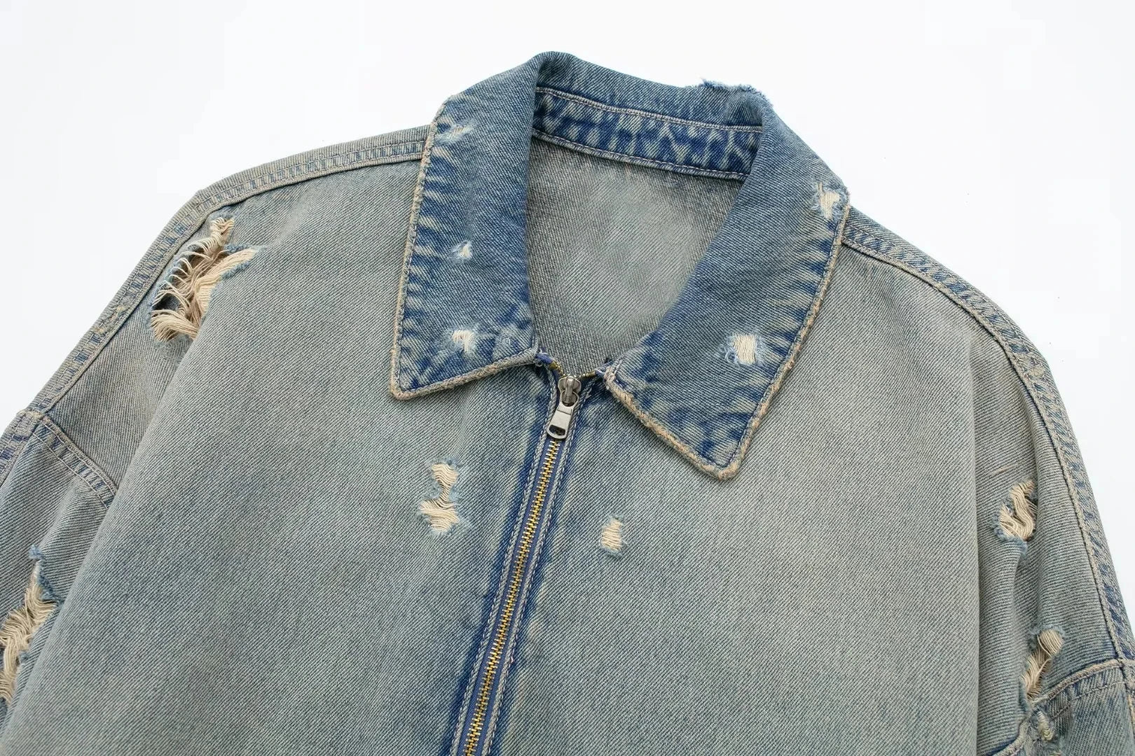 Y2K Distressed Cropped Denim Jacket