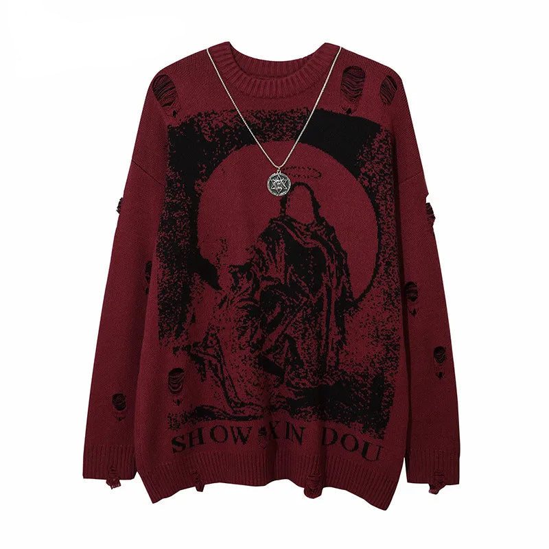 Y2K Distressed Priest Salvation Graphic Jumper