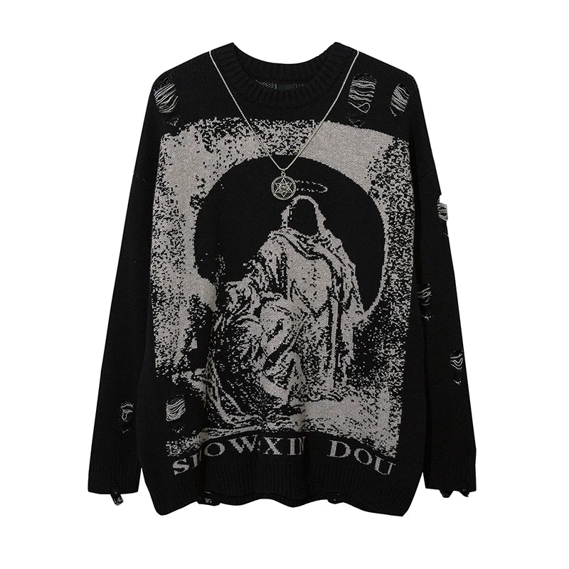 Y2K Distressed Priest Salvation Graphic Jumper