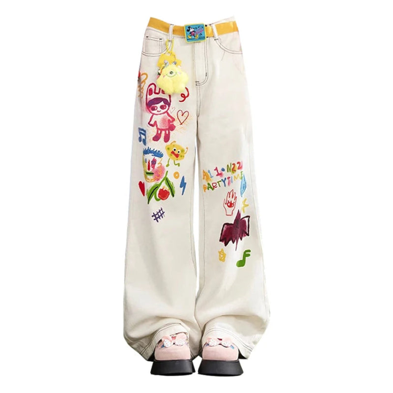 Y2K Doodle Graphic Wide Leg Chic Baggy Jeans