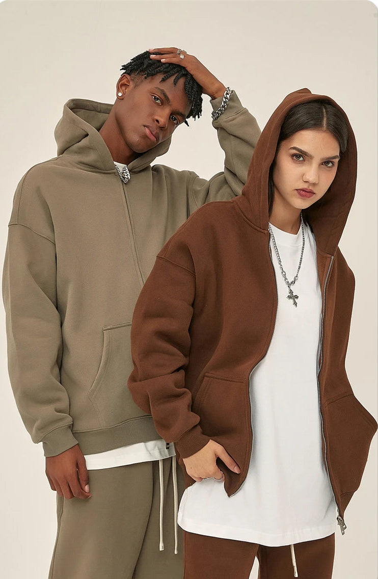 Y2K Double Headed Plain Zip Up Hoodie