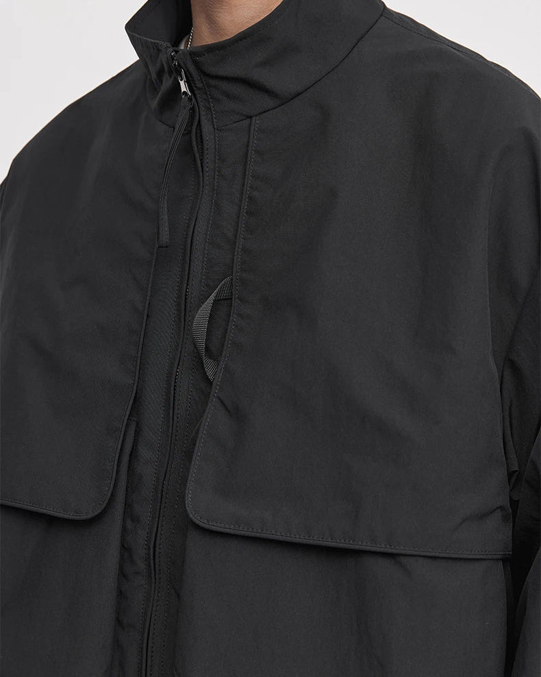 Y2K Double Pocket Stand Collar Cargo Windbreaker Jacket