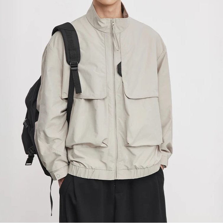 Y2K Double Pocket Stand Collar Cargo Windbreaker Jacket