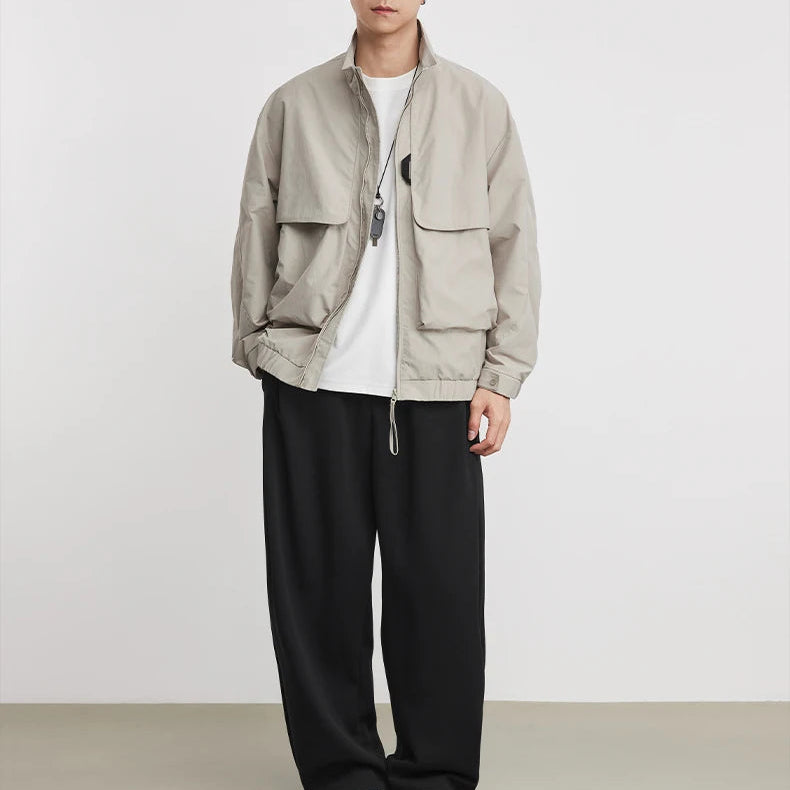 Y2K Double Pocket Stand Collar Cargo Windbreaker Jacket