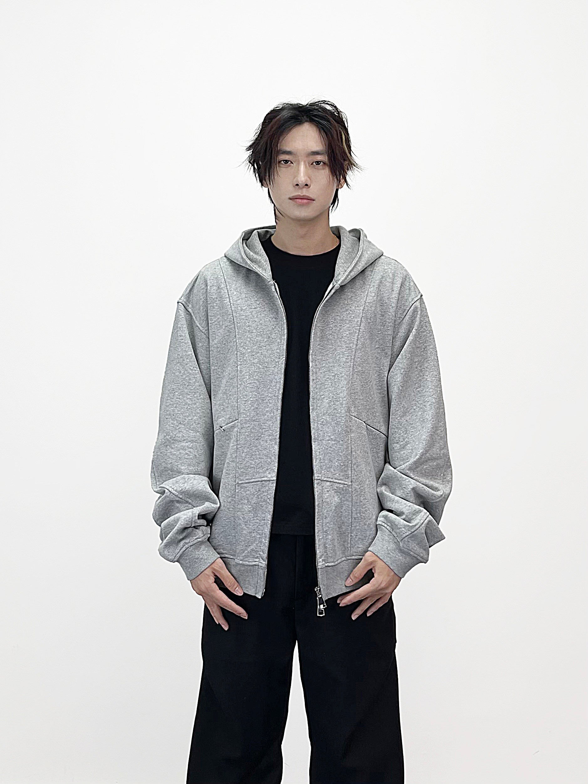 Y2K Double Zip Up Panelled Spliced Hoodie