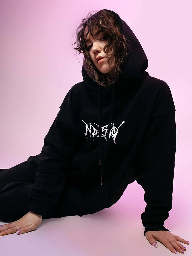 Y2K Dragon Serpent Print Black Hoodie