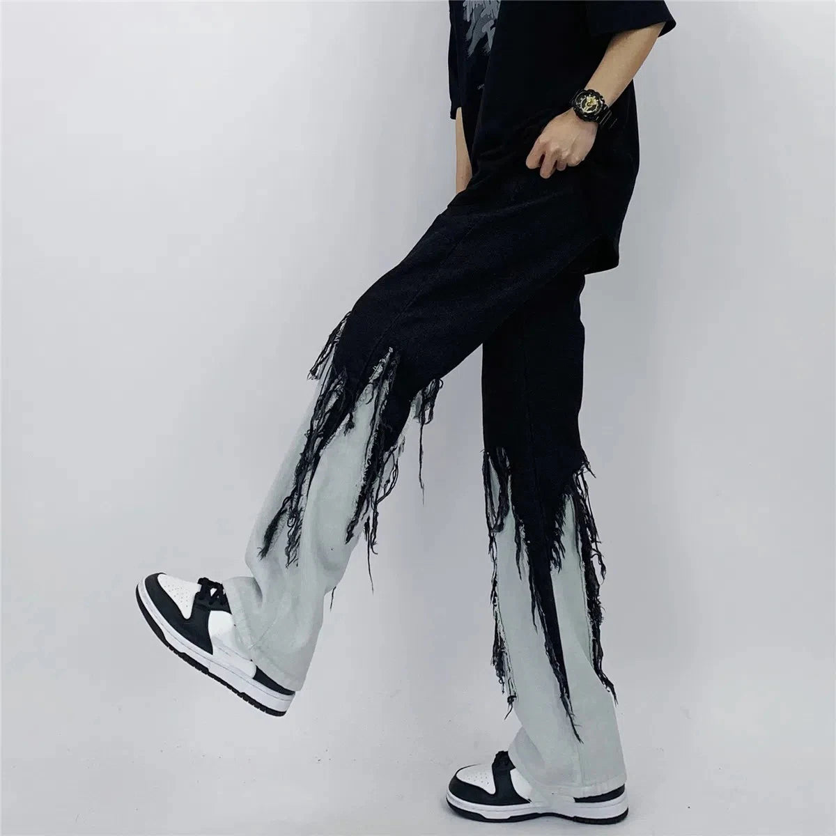 Y2K Dripped Tassel Patchwork Jeans